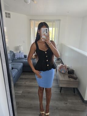 Women’s Blue Pencil Skirt - Sleek Stretch Fit